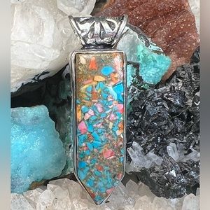 Copper turquoise spiny oyster pendant